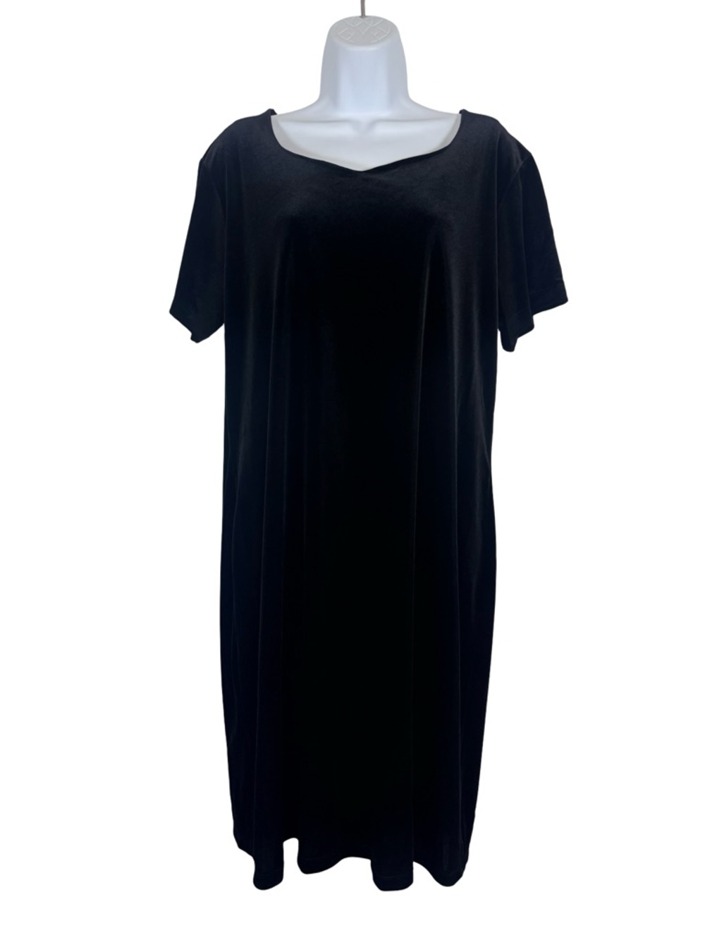 Stephanie Parks Black Velvet Dress XL Short Sleeve Stretch Midi